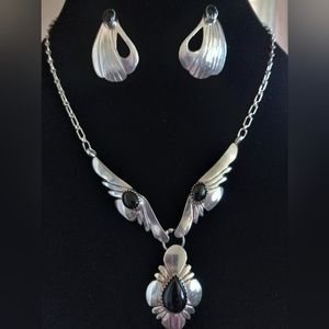 Silver and Black Onyx Necklace and Earrings Set